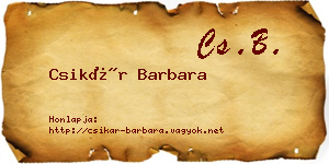 Csikár Barbara névjegykártya